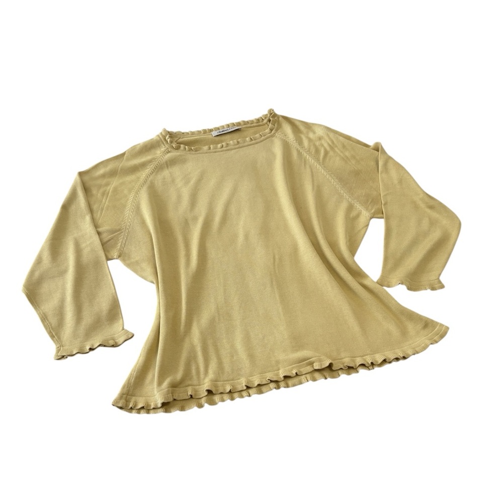 Light Yellow Ruffled Hem Knit Silk Top - Picture 2 of 7